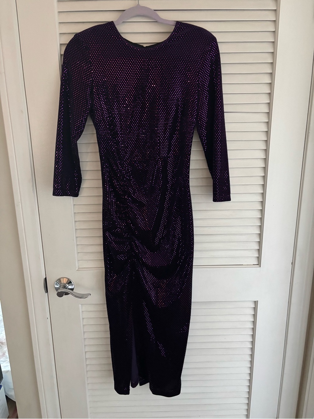 Zara Purple Velvet Sequin Long Sleeve Midi Dress